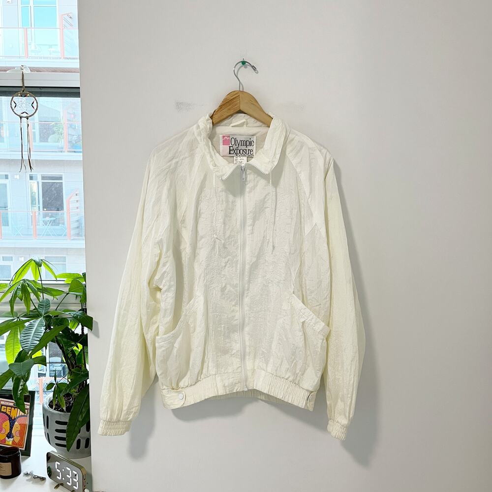 Olympic Exposure Vintage White Zip Up Windbreaker Jacket Size Large